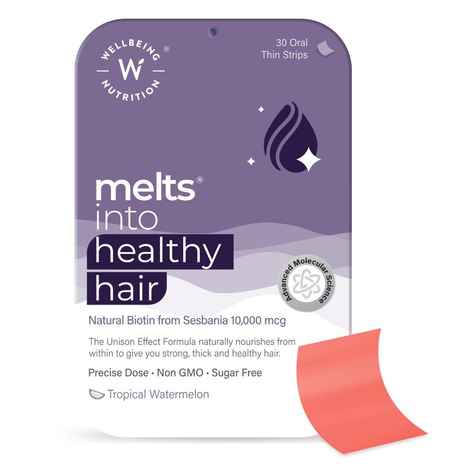 Buy Wellbeing Nutrition Melts Healthy Hair with Plant Based Biotin 10000mcg  for Hair Nutrition, Hair fall, Hair Growth - 30 Oral Strips - Purplle