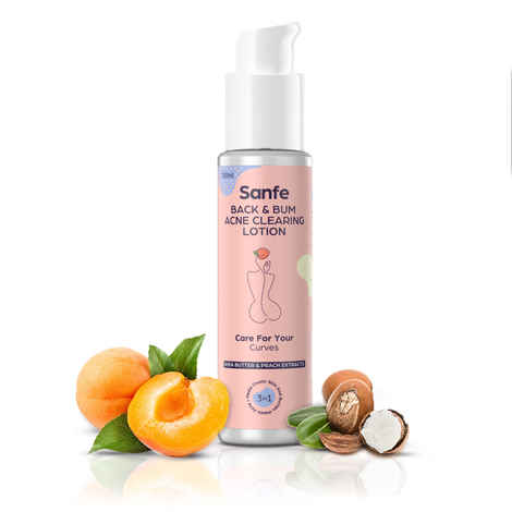 Buy Sanfe Back & Bum Acne Clearing Lotion with Shea Butter & Peach extracts for healing Bum acne & crusty skin - 100 ml | Deeply hydrates the skin | Prevents bum acne | Parabens & Minerals free - Purplle