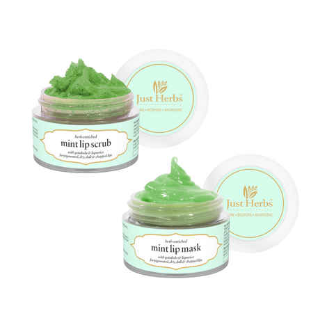 Buy Just Herbs Ayurvedic & Vegan Mint Lip Scrub & Lip Mask duo pack for Chapped, Pigmented & Dark lips (30 gm) - Purplle