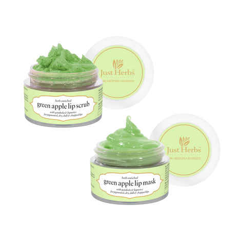 Buy Just Herbs Ayurvedic & Vegan Green Apple Lip Scrub & Lip Mask duo pack for Chapped, Pigmented & Dark lips (30 gm) - Purplle