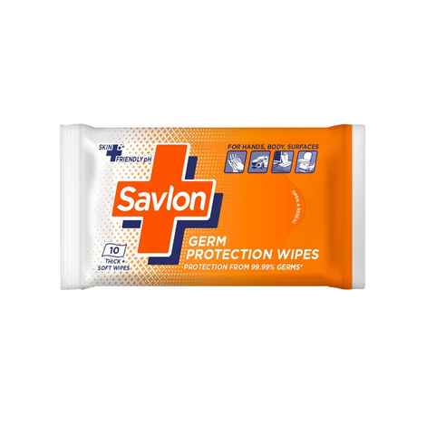 Buy Savlon Germ Protection Wipes, Pack of 10, Protection from 99.99% Germs, Skin Friendly pH, For Hands, Body, Surface - Purplle