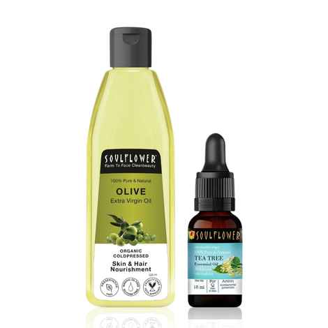 Buy Soulflower Coldpressed Olive Hair Oil 225ml and Tea Tree Essential Oil 15ml Pack of 2 - Purplle