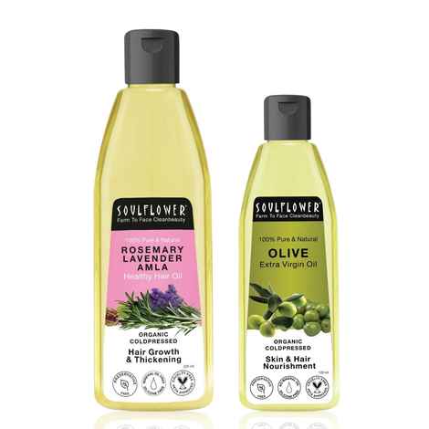 Buy Soulflower Coldpressed Olive Hair Oil and Rosemary Lavender Healthy Hair Oil 225ml Each Pack of 2 - Purplle
