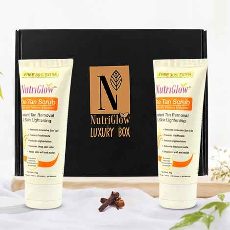 Buy NutriGlow Set of 2 De Tan Scrub/ Instant Tan Removal/ Skin Lightening/ Milk Protein & Mulethi, 65 gm each - Purplle