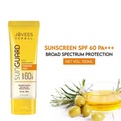 Buy Jovees Herbal Sun Guard Lotion SPF 60 PA++++ | 3 in 1 Matte Lotion | Daily Use, UVA/UVB Protection, Moisture Balance, Even Tone Skin | Boot star 4 Rating | For Women/Men | Paraben and Alcohol Free | 100ML - Purplle
