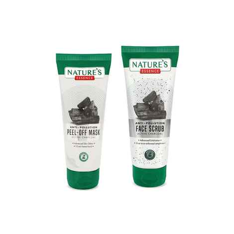 Nature's Essence Anti Pollution Charcoal Face Scrub & Peel Off Mask Combo of 2
