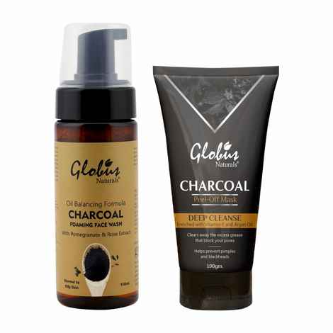 Buy Globus Naturals Charcoal Foaming Face Wash 150 ml & Charcoal Peel Off Mask Enriched With Vitamin-E And Argan Oil 100 G - Purplle