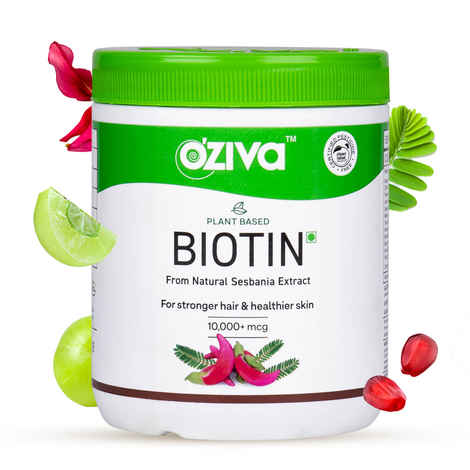 Buy OZiva Plant Based Biotin for Hair Growth| Biotin Powder for Increased Hair Density, Shinier Hair, Healthier Skin & Nails (With Silica, Sesbania Agati), Certified Clean & Vegan, 125 gm - Purplle
