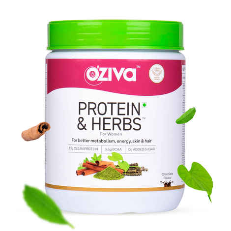 Buy OZiva Protein & Herbs Women, (Natural Protein Powder with Ayurvedic Herbs like Shatavari, Curcumin & Multivitamins for Better Metabolism, Skin & Hair) Chocolate, 500 gm - Purplle