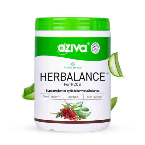 OZiva Plant based HerBalance for PCOS, with Myo-Inositol, ChasteBerry, Shatavari for Hormonal Balance (250 g)