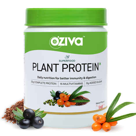 Buy OZiva Superfood Plant Protein (Protein for Beiginners with 20g of Complete Protein Powder, Essential Vitamins & Minerals) for Boosting Immunity, Energy & Better Digestion, Melon, 500 gm - Purplle