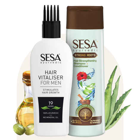 Buy Sesa Ayurvedic Hair Vitaliser Combo for Men | Hair Vitaliser - 100 ml + Strong Roots Shampoo + Conditioner - 200 ml - Purplle