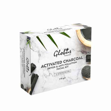 Buy Globus Naturals Charcoal Facial Kit For Skin Exfoliation & Refreshed Glowing Skin | 5 Step Detoxifying & Anti Acne Kit |Paraben Free | Salon Grade| For All Skin Types (110 gm) - Purplle