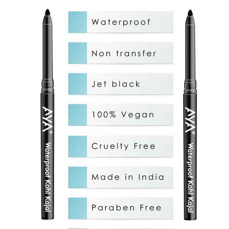 AYA Waterproof Kohl Kajal, Jet Black, Set of 2 (0.28 g + 0.28 gm)