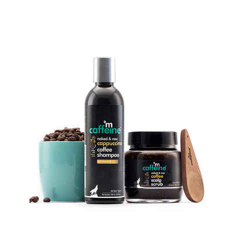 mCaffeine Ultimate Anti-Dandruff Kit with Coffee Scalp Scrub and Cappuccino Shampoo | Controls Dandruff and Exfoliates Scalp with Natural AHA and Rosemary| SLS and Paraben Free| All Hair Types | 500 ml