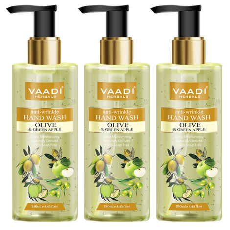 Vaadi Herbals Pack of 3 Anti-Wrinkle Olive and Green Apple Hand Wash (250 ml x 3)