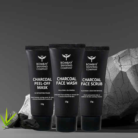 Buy Bombay Shaving Company Mini Charcoal Facial Kit | Deep Cleansing Trial Pack | Face Wash, Face Scrub & Peel Off Mask 300 gm - Purplle