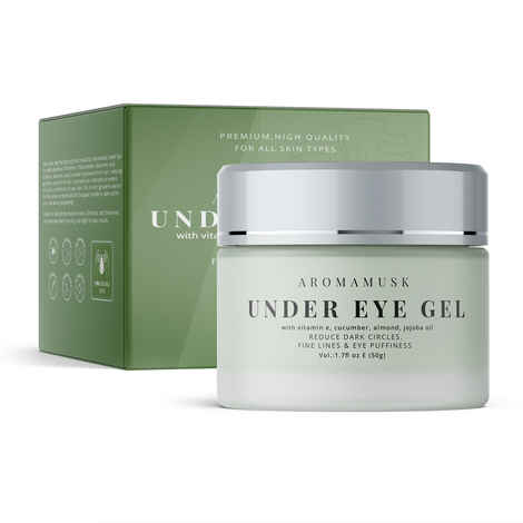 AromaMusk Under Eye Gel For Puffy Eyes, Dark Circles, Wrinkles & Fine Lines With Vitamin C, Cucumber, Niacinamide, Green Tea And Madonna Lily (50 gm)