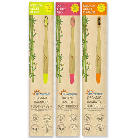 Buy DR. MOREPEN Organic Bamboo Toothbrush For Adults - Neon, Pink & Orange 3 Pcs - Purplle