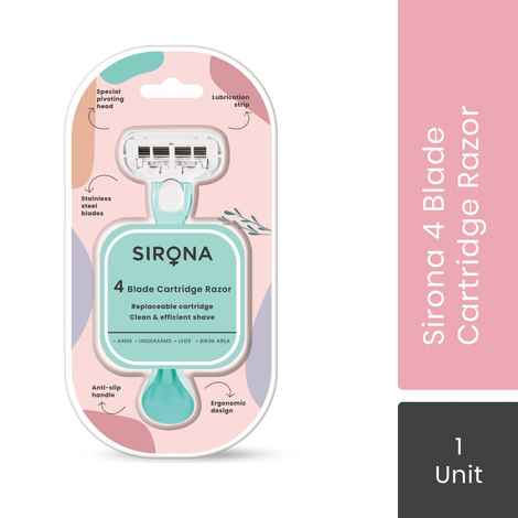 Buy Sirona Hair Removal Razor for Women with Aloe Vera & Vitamin E Lubrication – 1 Pcs with 4 Swedish Stainless Steel Blade & Replaceable Cartridge for Clean & Effective Shave - Purplle