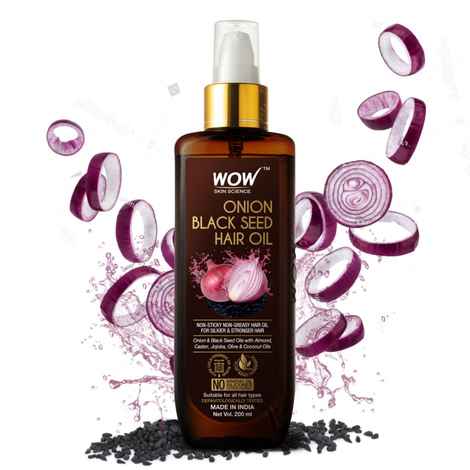 WOW Skin Science Onion Hair Oil With Black Seed Oil Extracts - Controls Hair Fall - No Mineral Oil, Silicones & Synthetic Fragrance - 200 ml BOGO
