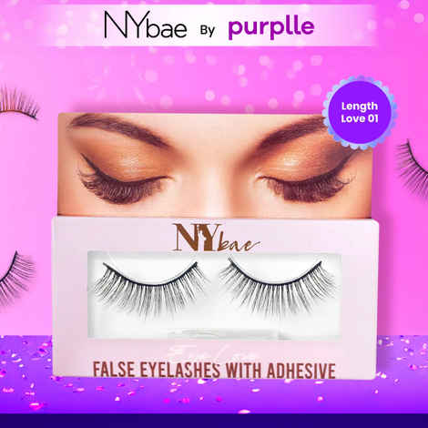 NY Bae Eye Love False Eyelashes With Adhesive | Easy Application | Comfortable | Long Staying - Length Love 01 - 1 Pair