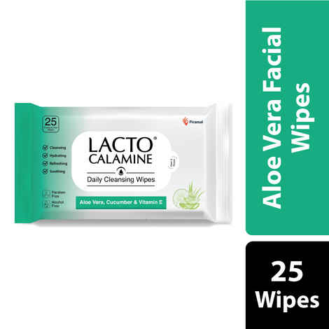 Lacto Calamine Daily Cleansing Face Wipes (25N) | Makeup Remover Wipes | Wet Tissue for Face with Aloe Vera, Cucumber & Vitamin E | Wet Wipes for Women & Men | Paraben & Alcohol Free