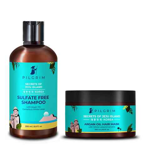 Pilgrim Healthy & Shiny Hair Care Kit | Sulphate Free Shampoo 200 ml & Argan Oil Hair Mask 200 gm For Gentle Cleansing, Frizz Control, Moisture & Shine