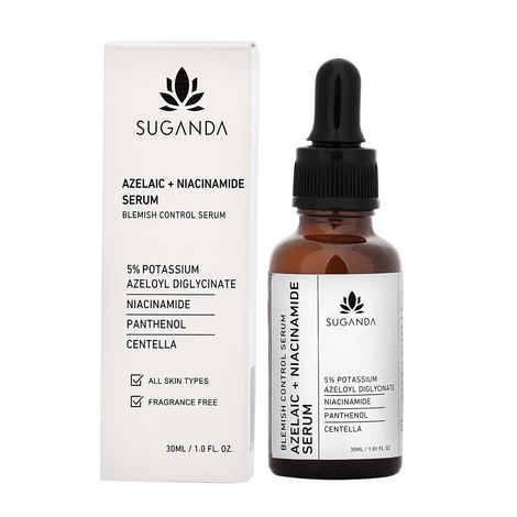 Suganda Azelaic + Niacinamide Serum, Brightens Skin Tone, Refines Appearance of Pores, Texture & Fine Lines, Reduces Acne & Fades Acne Marks, Helps with Eczema & Redness, Enhances Skin Elasticity, Repair Skin Barrier (30 ml)