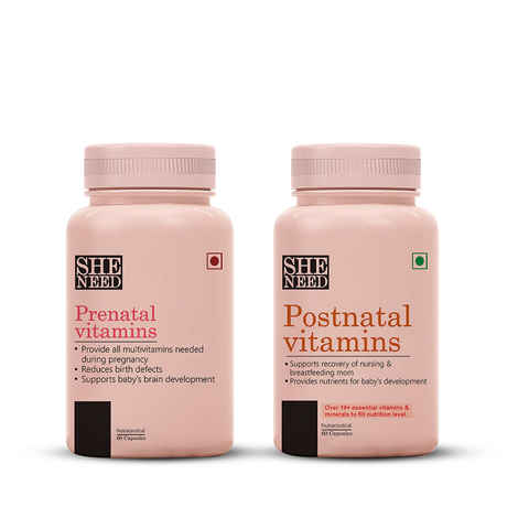 Buy SheNeed Prenatal & Postnatal Vitamins Pregnancy & Post Pregnancy Supplements For Mother & Baby’s Overall Development- 60 Capsules (Pack Of 2) - Purplle