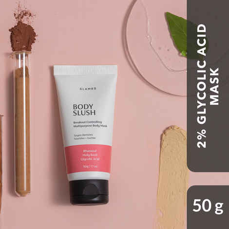 Buy Glamrs BODY SLUSH Breakout Controlling Multipurpose Body Mask with Glycolic Acid, Rhassoul Clay and Shea Butter for Pimples and Acne Marks On Back, Buttocks, Arms, Legs, Chest and Face (50 g) - Purplle