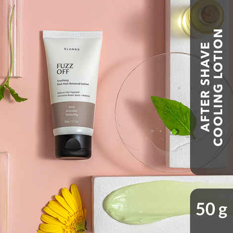 Buy Glamrs FUZZ OFF Soothing Post Hair-Removal Lotion with Argan Oil, Calendula Extract and Avocado Oil for Redness, Razor Bumps, Dark Spots and Ingrown Hair On Face, Body and Intimate Areas (50 gm) - Purplle