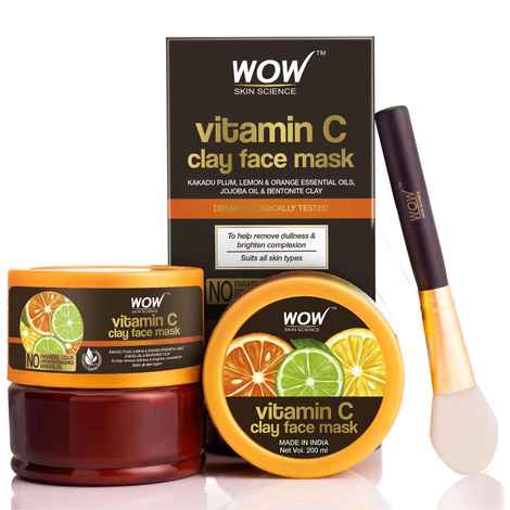 Buy WOW Skin Science Vitamin C Glow Clay Face Mask with Lemon & Orange Essential Oils, Jojoba Oil & Bentonite Clay - For All Skin Types - No Parabens, Synthetic Fragrance, Mineral Oil & Color - 200mL - Purplle