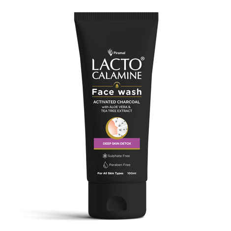 Lacto Calamine Activated Charcoal Face Wash with Aloe Vera & Tea Tree Extract for Deep Skin Detox. Removes impurities and fights blackheads & whiteheads. No Parabens, No Sulphates - 100 ml