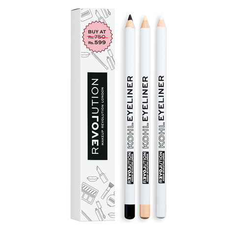 Buy Makeup Revolution Pack of 3 Kohl Liners (Black, White, Nude) 3.6 gm - Purplle
