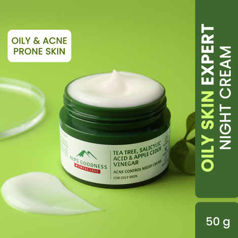 Alps Goodness Tea Tree, Salicylic Acid & Apple Cider Vinegar Acne Control Night Cream for Oily Skin (50 gm) |Moisturizer for Face| Moisturizer for Oily Skin | Oil Free Moisturizer | Acne Treatment Night Cream