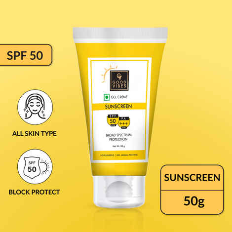 Good Vibes UVA & UVB Protection SPF 50 PA+++ Broad Spectrum Gel Creme | Water Resistant, Anti-Ageing | No Parabens, No Animal Testing (50 gm)