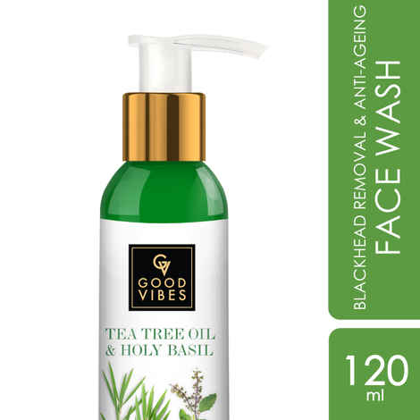 Buy Good Vibes Tea Tree Oil & Holy Basil Blackhead Removal + Anti-Ageing Face Wash | Anti-Acne Face Wash Suitable For Oily Skin | No Parabens, No Animal Testing (120 ml) - Purplle