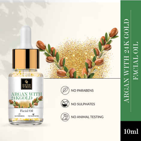Buy Good Vibes Argan With 24K Gold Facial Oil | Antioxidant, Elasticity | No Parabens, No Sulphates, No Animal Testing, No Silicones (10 ml) - Purplle