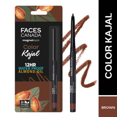 FACES CANADA Magneteyes Color Kajal - Brown Comfort, 0.30 gm | Highly Pigmented Kohl | 12HR Long Stay | Single Stroke Glide | Waterproof & Smudgeproof | Almond Oil Enriched