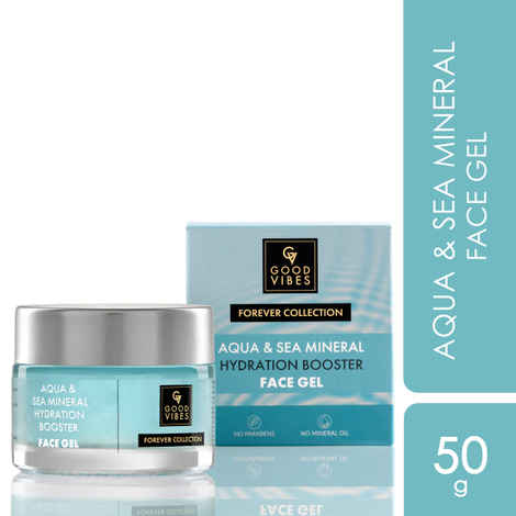 Buy Good Vibes Aqua & Sea Mineral Hydration Booster Face Gel | Forever Collection | Intense Hydration, 8X Hydra Booster, Provides Moisture | Vegan, No Parabens, No Sulphates, No Mineral Oil, No Silicones, No Animal Testing (50 gm) - Purplle