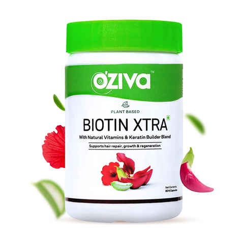 Buy OZiva Plant Based Biotin Xtra (with Keratin Builder) for Hair Repair & Regeneration, 60 Veg Biotin Capsules - Purplle
