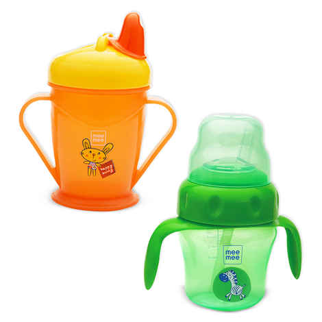 Buy Mee Mee Easy Grip Sipper Cup with Twin Handle (180 ml) and 2 in 1 Spout and Straw Sipper Cup (150ml) - Purplle
