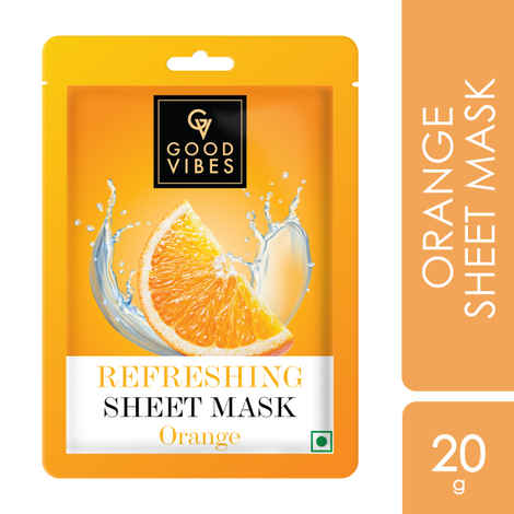 Good Vibes Orange Refreshing Sheet Mask | Rejuvenating, For Glowing Skin | Vegan, No Parabens, No Sulphates, No Alcohol, No Animal Testing (20 gm)