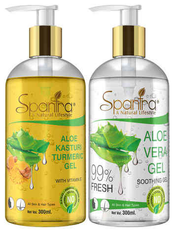 Buy Spantra Aloe Vera Multi Purpose Gel and Kasturi Turmeric Gel, 300ml each, Pack of 2 - Purplle