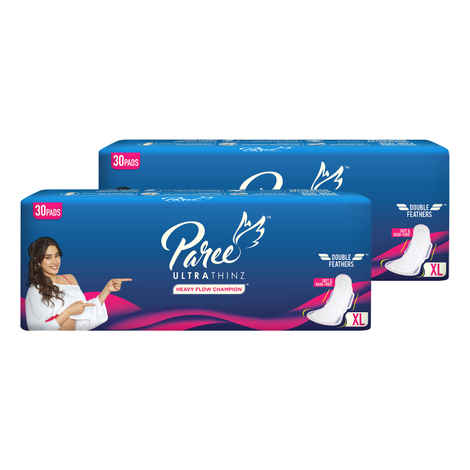 Buy Paree Ultra Thinz Soft & Rash Free Comfort Sanitary Pads for Women With Double Feathers for Quick Absorption, XL| Tri-Fold and Convenient Disposable Covers, 60 Pads - Purplle