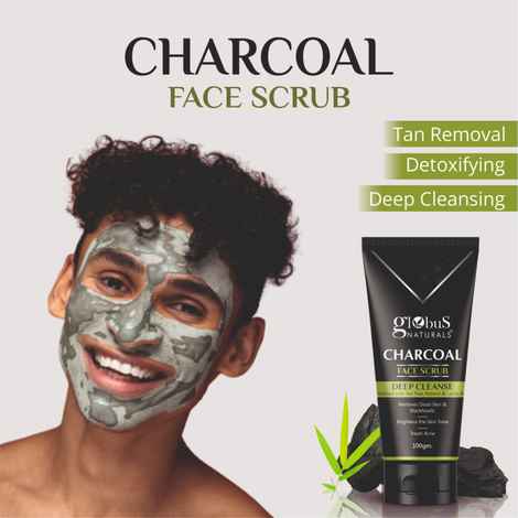 Buy Globus Naturals Charcoal Face Scrub Enriched with Tea Tree,Retinol & Lactic Acid for Exfoliation, Anti-acne & Pimples, Blackhead Removal Scrub (100 gm) - Purplle