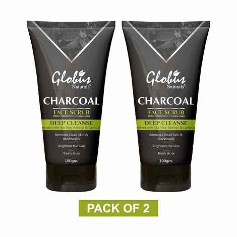 Buy Globus Naturals Charcoal Face Scrub Enriched with Tea Tree,Retinol & Lactic Acid for Exfoliation, Anti-acne & Pimples, Blackhead Removal Scrub (200 gm) - Purplle