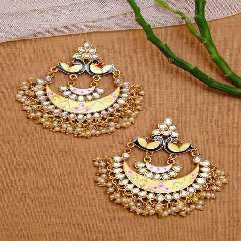Crunchy Fashion New Collection Of Chandbali Earrings Gold- White