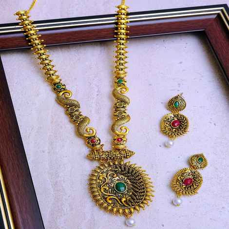 Buy Crunchy Fashion Adorable Classy Traditional Gold-Plated Round Necklace Set With Earrings RAS0274 - Purplle